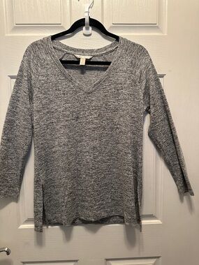 Banana Republic Marled Gray V-Neck Long Sleeve Long Line Knit Tunic Top
